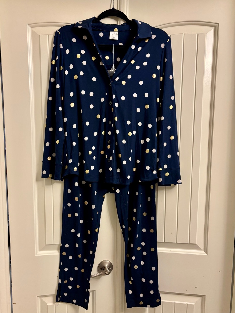 Soma Navy Polka Dot Pajama Set with White and Light Yellow Dots